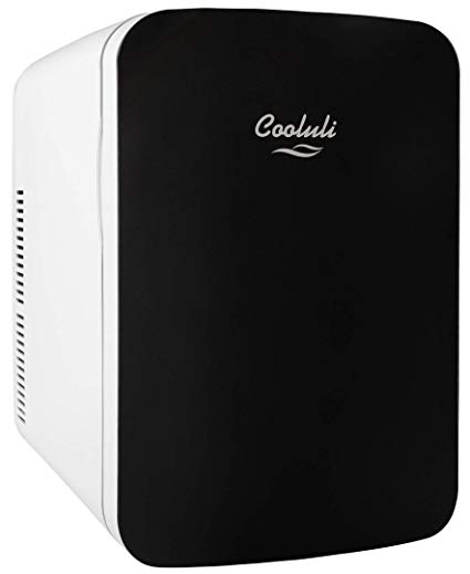 Cooluli Infinity Black 15 Liter Compact Portable Cooler Warmer Mini Fridge for Bedroom, Office, Dorm, Car - Great for Skincare & Cosmetics (110-240V/12V)