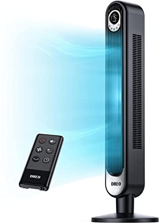 Dreo 42 Inch Tower Fan with Remote. Floor Fan Oscillating 90°. Powerful Fan 6 Speeds. Quiet Bladeless Fan. 3 Modes. 12-Hour Timer. LED Display. Black Indoor Standing Fans for Home Bedroom Office Room