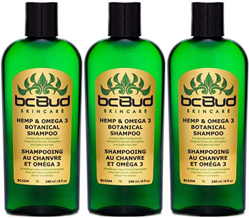 Hemp & Omega 3 Botanical Shampoo, Sulfate Free, SLS Free, for Itchy Scalp, Oily, Thinning, Color Treated Hair, Volumizing for Soft, Healthy, Shiny Hair, with Natural Hemp Seed Oil, Aloe No Parabens (3-Pack)