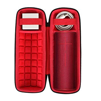 co2crea Hard Travel Case for Ultimate Ears UE Boom 3 Portable Bluetooth Wireless Speaker (Black Case   Inside Sunset Red)