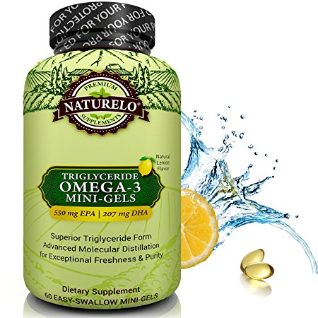 NATURELO Omega-3 Fish Oil Supplement - Mini Gels - 830mg Triglyceride Omega-3 Per Serving - Best For Heart, Eye & Brain Health - No Burps - Natural Lemon Flavor - 60 mini gels | 1 Month Supply