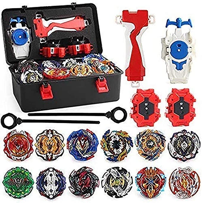 Bey Battling Top Toys Portable case 12 New Swimming Spinner with 2 Turbo Blast Launchers, Spinning Top Gyro Rotating Pocket Box