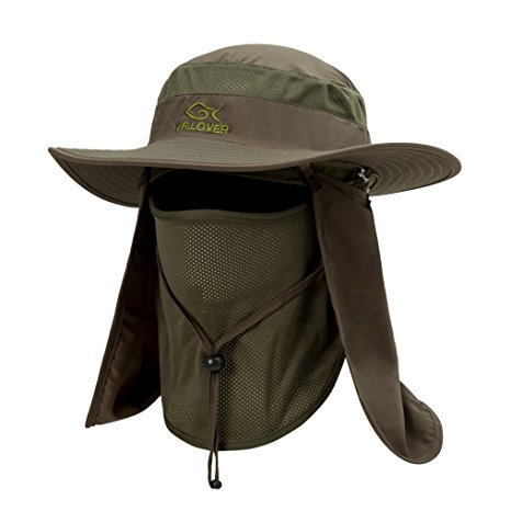 Outdoor Sun Protection Wide Brim Cap Removable Mesh Neck Face Flap Fishing Farmer Gardener Hat YR.Lover