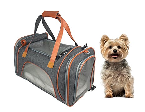 Luxury Airline Approved Pet Carrier. Fits Under Seat. Dog Carrier Oxford Tote w/Quality Grade Mesh. 2 Fleece Beds included. Soft Sided Pet Carrier for Small Dogs & Cats.