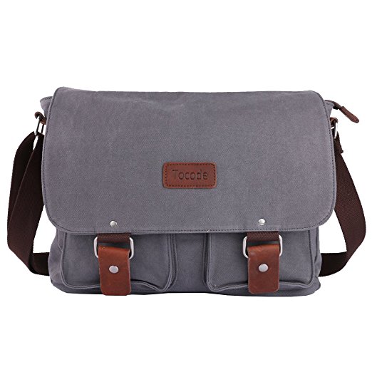Tocode Canvas Messenger Bag Shoulder Bag Laptop Bag Gray
