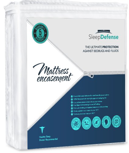 Sleep Defense Premium Mattress Encasement - 100% Waterproof, Bed Bug & Mites Proof, Hypoallergenic, Breathable Mattress Protector. 38-Inch by 75-Inch Twin Standard
