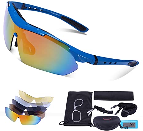 Sport Sunglasses - Carfia Polarized Sunglasses for Men and Women with 5 Interchangeable Lenses, Cycling Running Fishing Skiing Golf, TR90 Unbreakable Frame