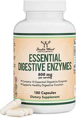 Digestive Enzymes - 800mg Blend of All 10 Most Essential Digestive and Pancreatic Enzymes (Amylase, Lipase, Bromelain, Lactase, Papain, Protease, Cellulase, Maltase, Invertase) by Double Wood