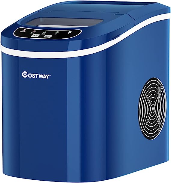 COSTWAY Ice Maker Machine, Portable Counter Top Electric Ice Machine, Silent & Easy Operation, 12Kg Ice in 24 Hours, 2.2 L Tank, Including Scoop and Removable Basket (Blue)