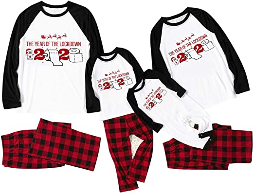 LIUHUAF 2020 Christmas Family Matching Pajamas Sets Plaid PJs Sleepwear Cotton Loungewear