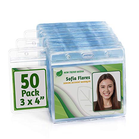 EcoEarth Horizontal ID Badge Holder (Premium Tier Sealable 3x4 Inch, 50 Pack), Waterproof ID Holder, ID Card Holder Bulk, Name Badge Holder, Name Tag Holder, Plastic Badge Holder, Clear Card ID Badge