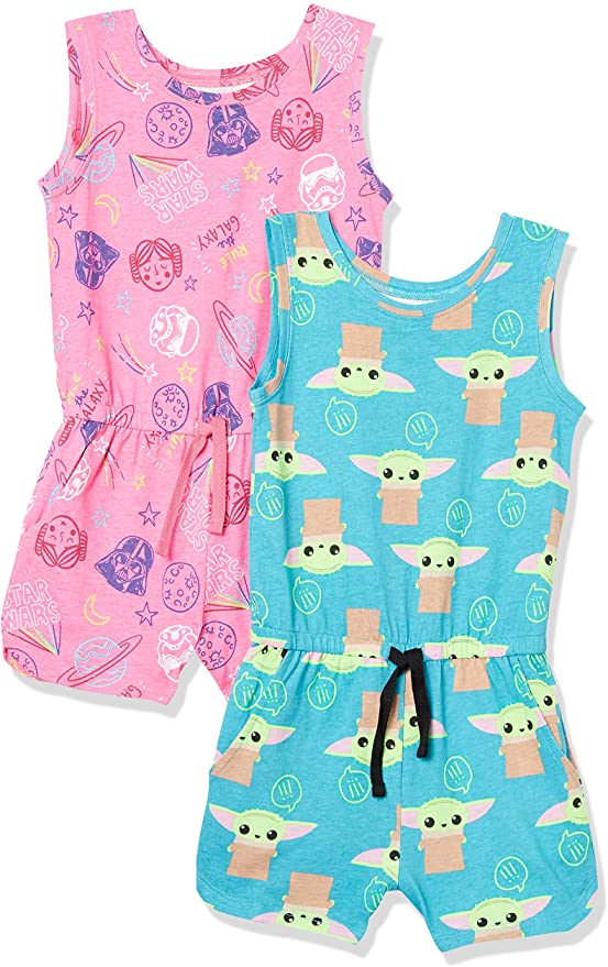 Spotted Zebra Disney | Marvel | Star Wars | Frozen | Princess Girls and Toddlers' Knit Sleeveless Rompers, Pack of 2