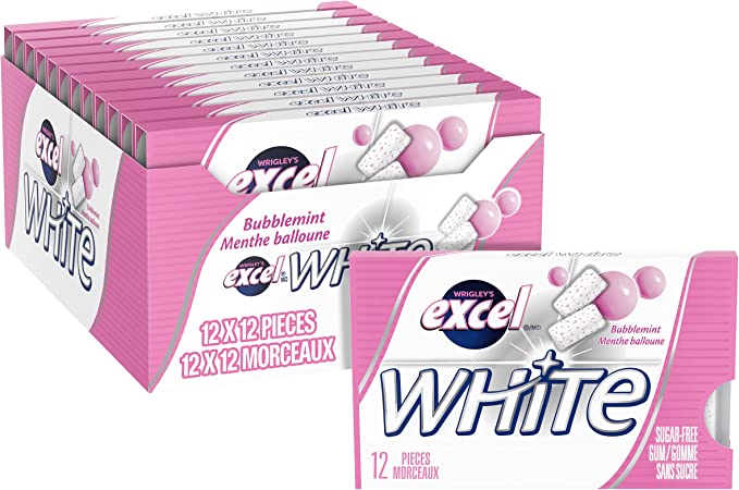 Excel White Sugar-Free Gum, Bubblemint, 12 Count, Pink