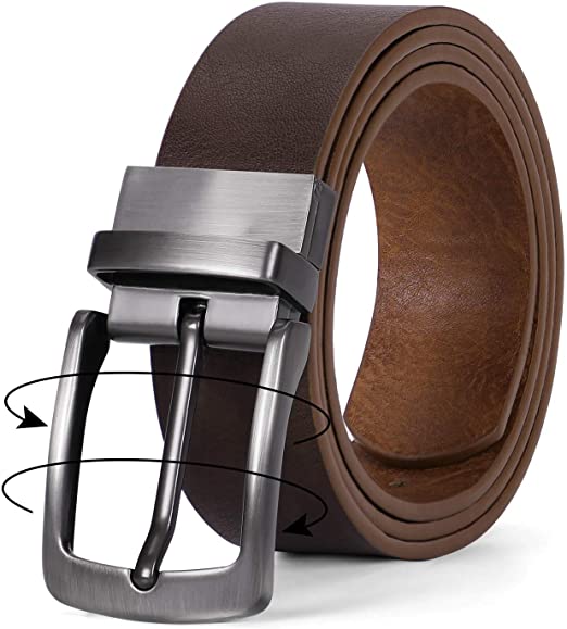 Men's Belt, Leather Reversible Belt for Men Black and Brown Dress Belt Rotate Buckle Gift Box