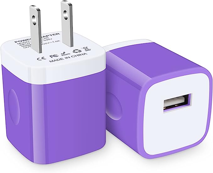 iPhone Charger Box, Charging Plug USB Block Plug 2-Pack 1A/5V USB Wall Charger Plug Power Brick Charger Cube Head for Samsung Galaxy S8 S9 S10 Plus S22 S21 S20 Ultra A6 A7 A8 A9 J3 J7 Prime A20 A50