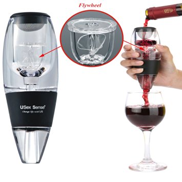 Wine Aerator Decanter with Flywheel - Innovative Design by USex Sense with Elegant Gift Box - Great Wine Accessories Gift - Patented Design Flywheel - Better Tasting Wine