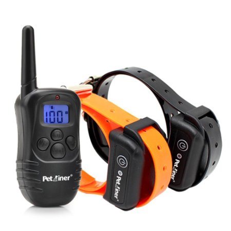 Petrainer PET998DB2 330 Yards Rechargeable and Waterproof Dog Training Collar for 2 dogs with Safe Beep, Vibration and Shock Electronic Electric Collar
