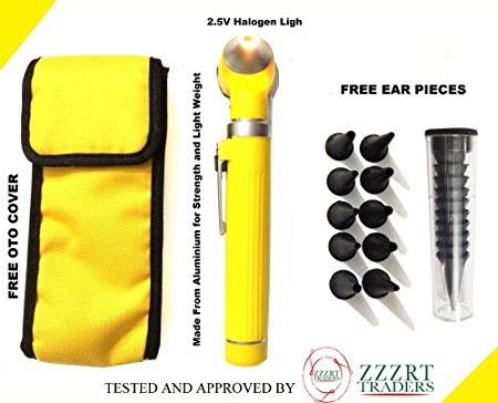 ZZZRT Pro Physician 2.5V Halogen Ligh Fiber Optic Otoscope Mini Pocket Medical Ent Diagnostic Set Yellow   Free Protective Cover