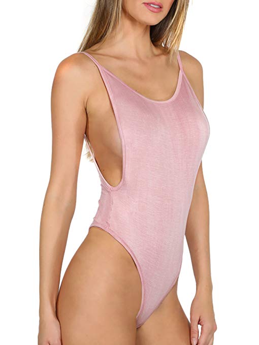 DIDK Women's Spaghetti Strap Armhole Plain Backless Bodysuit