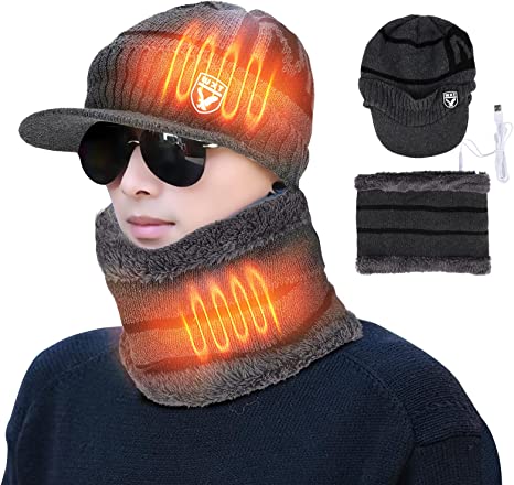 LINGSFIRE USB Heated Hat Beanie Scarf Sets, Winter