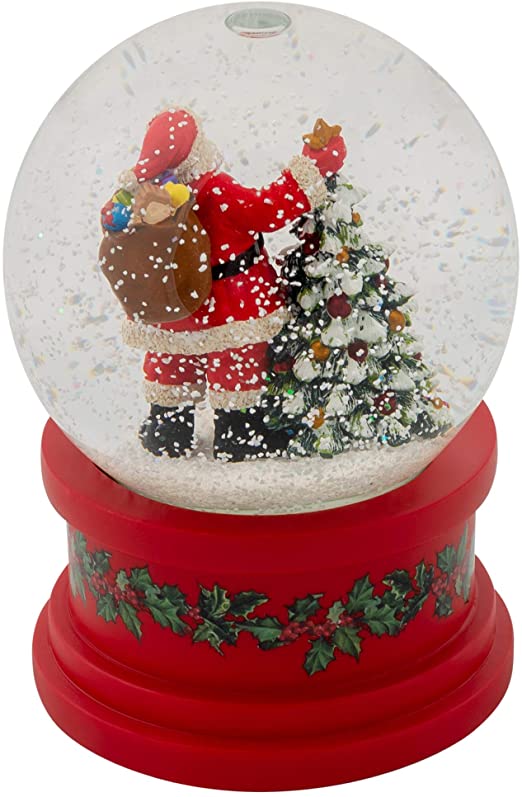 Roman Santa With Tree Plays Tune Here Comes Santa Claus 5.75 Inch Holiday Glitter Globe