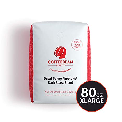 Coffee Bean Direct Decaf Penny Pincher’s Dark Roast Blend, Whole Bean Coffee, 5-Pound Bag