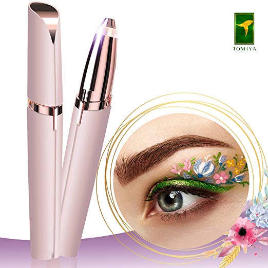 TOMIYA Eyebrow Hair Remover, Painless Portable Precision Electric Eyebrow Hair Trimmer, Eyebrow Hair Removal Razor with Light, Rose Gold (Batteries not Included)