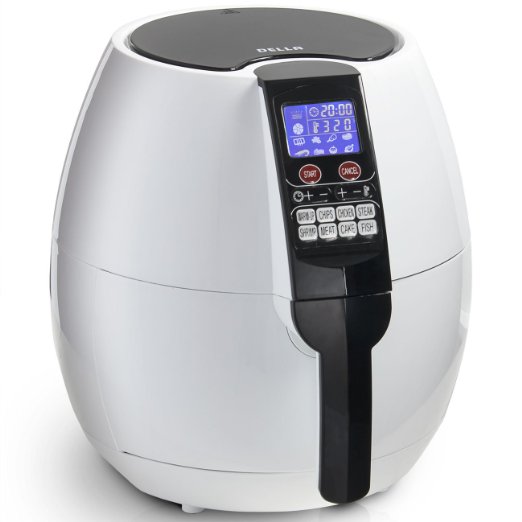 DELLA© 1500W Electric Air Fryer Digital LED Display 8 Cooking Presets Menu, Timer & Temperature Control, White