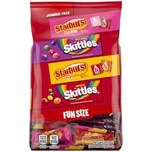 SKITTLES Original, SKITTLES Wild Berry & STARBURST Original and STARBURST FaveReds Fun Size Chewy Candy Variety Bag, 32.28 Oz Jumbo Pack