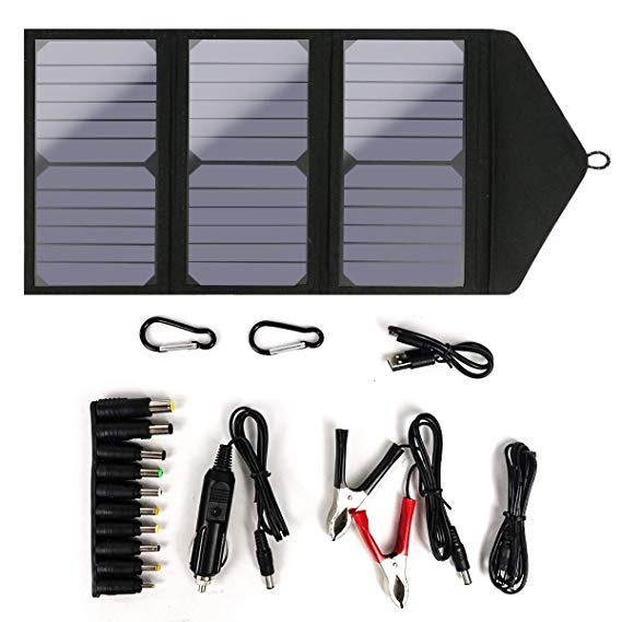 25W Solar Panel Charger, 2-Port USB Waterproof Foldable Convenient  Portable Camping Charger with High Efficiency Solar Panel Cell Convenient Compatible for Outdoors Fishing Flashlight Camera