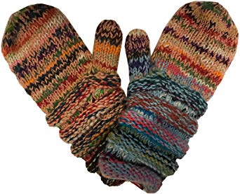 Agan Traders Knit Mittens Gloves For Women's Ribbed Chunky Oversized Multi-colored Mismatched Fleece Lined