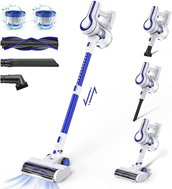 EICOBOT Cordless Vacuum Cleaner, 23Kpa Powerful Suction Lightweight Stick Vacuum Cleaner with Detachable Battery Up to 30 Mins Runtime,6 in 1 Handheld Vacuum for Hard Floor Carpet Pet Hair Deep Blue