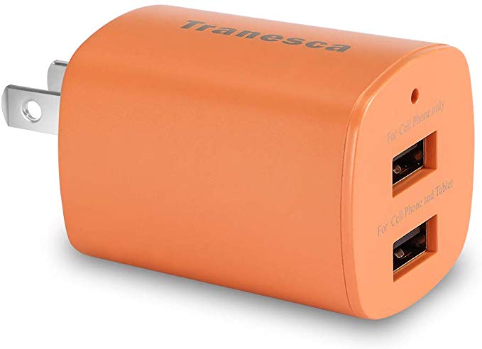 Tranesca Compatible Dual USB Wall Charger for iPhone XS/XR/X/8/7/6, iPad, Samsung Galaxy and More (Coral)