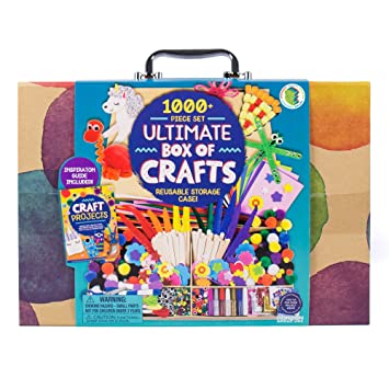 Horizon Group USA 1000  Pieces Ultimate Box OF Crafts, Includes Foam Sheets,Stickers,Feathers,Glitter Glue, Pipe Cleaners,Wood Sticks,Pom Poms,Gemstones,Friendship Thread,Beads,Sequins,Scissors & More