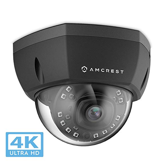 Amcrest 4K Outdoor POE IP Camera, UltraHD 8MP Security Camera, 3840x2160P Resolution, IK10 Vandal Resistant Dome, 2.8mm Lens, IP67 Weatherproof Security, Cloud & MicroSD Recording (IP8M-2493EB)