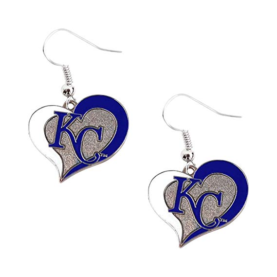 Kansas City Royals KC MLB Swirl Heart Dangle Logo Earring Set by aminco