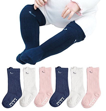 Toddler Socks 6 Pack Baby Socks Knee High Cotton Long Non Slip Cute Soft 0-3t