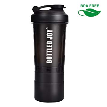 BOTTLED JOY Protein Shakers bottles 600ml BPA Free Strong Durable Workout Gym Water Nutrition Shaker Bottle with Storage