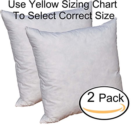 Pillowflex 95% Feather by 5% Down Pillow Form Insert Stuffers for throw sham covers and cushions (Set of 2 28 Inch by 28 Inch)