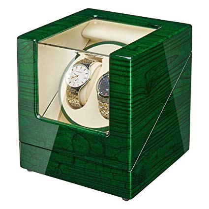 JQUEEN Watch Winder for 2 Automatic Watches, Built-in Wood Shell Piano Paint Exterior and Extremely Silent Japanese Motor