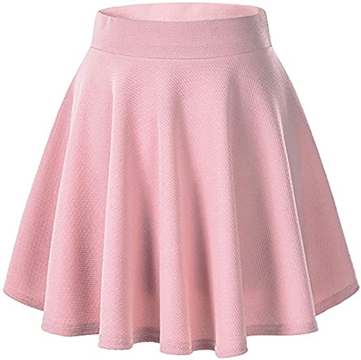 Moxeay Women's Basic A Line Pleated Circle Stretchy Flared Skater Skirt