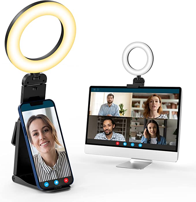 Ring Light for Computer Laptop,Video Conference Lighting kit for Zoom Meetings,5" Small Led Selfie Light Portable Ring Light with Stand,Cell Phone Holder Desktop Ring Light for Skype Call