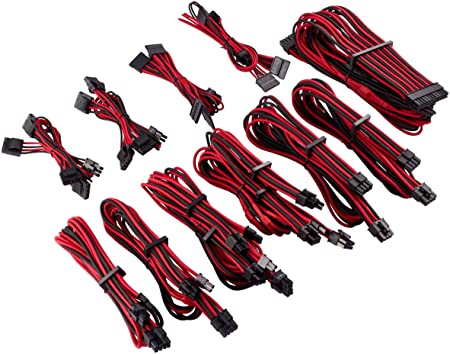 CORSAIR Premium Individually Sleeved PSU Cables Pro Kit – Red/Black, 2 Yr Warranty, for Corsair PSUs