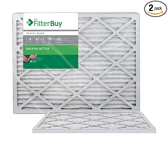 FilterBuy 20x30x1 MERV 8 Pleated AC Furnace Air Filter, (Pack of 2 Filters), 20x30x1 – Silver