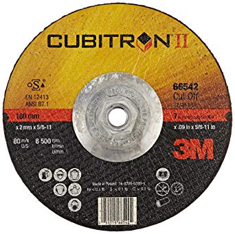 3M Cubitron II Cut-Off Wheel T27 Quick Change, Ceramic Grain, 7" Diameter x 0.09" Width, 60 Grit, 5/8"-11 Arbor (Pack of 1)
