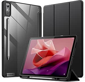 JETech Hülle für Lenovo Tab P12 12,7 Zoll mit Stylus Halter, Klar Transparente Harte PC-Rückseite, Tri-Fold Ständer Dünn Tablet Schutzhülle, Auto Wachen/Schlafen (Schwarz)