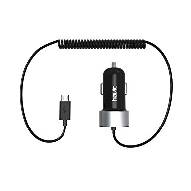 HAVIT Car Charger Adapter with Coiled Built-In Micro-USB Cable for Smartphones and Tablets (HV-UC271)