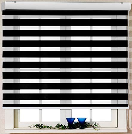 Foiresoft Custom Cut to Size, [Winsharp Basic, Black, W 55 x H 64 inch] Zebra Roller Blinds, Dual Layer Shades, Sheer or Privacy Light Control, Day and Night Window Drapes, 20 to 103 inch Wide