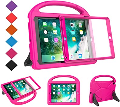 BMOUO Case for New iPad 9.7 2018/2017 with Built-in Screen Protector, Shockproof Lightweight Handle Stand Kids Case for Apple iPad 9.7 Inch 2018/2017/iPad Air/iPad Air 2/iPad Pro, Rose