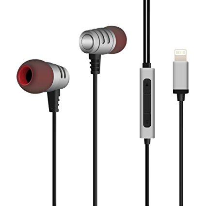 Wired Lightning Earphones, Hizek HiFi Sound Apple In-Ear Earbuds Wired Headphone with Stereo Mic & Remote Control Aluminum Alloy for iphone 7/7Plus/ iPhone 6/6S/6S Plus/5/5S, ipad4 (Silver)